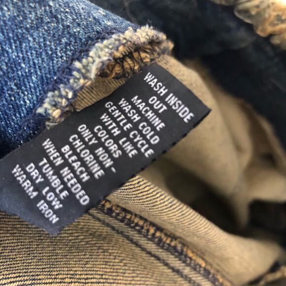 INC Denim Mini Skirt Sz 6 Blue Jean Fringe Embroidered Beaded Y2K Stretch - Picture 9 of 9